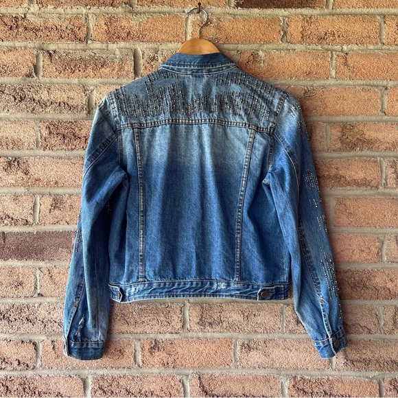 ZARA | Blue beaded distressed dressy spring summer denim rare jean jacket coat - Picture 3 of 16